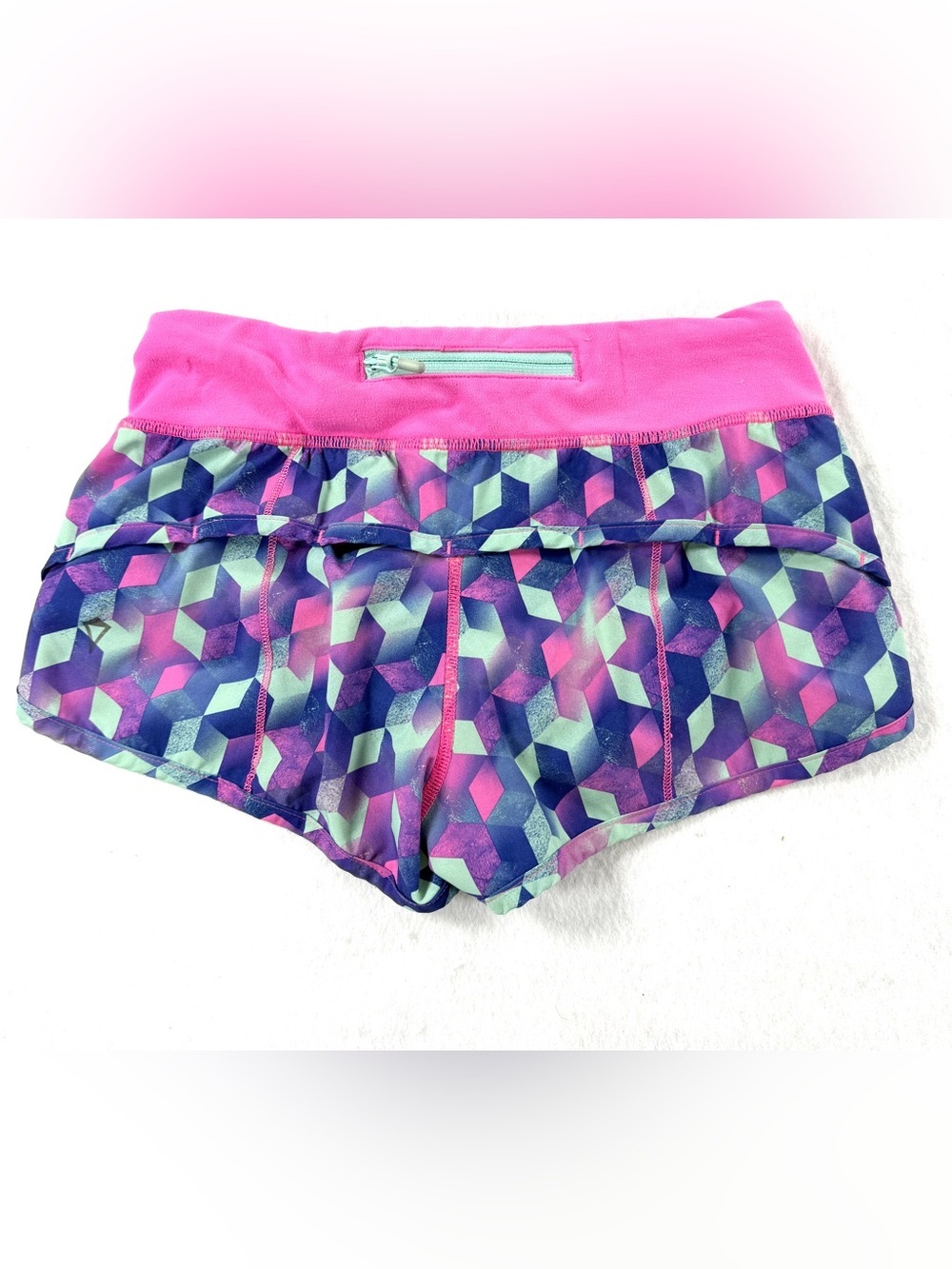Ivivva Girls Geometric Cube Print Running Shorts Pink Blue Size 10 - Picture 2 of 8
